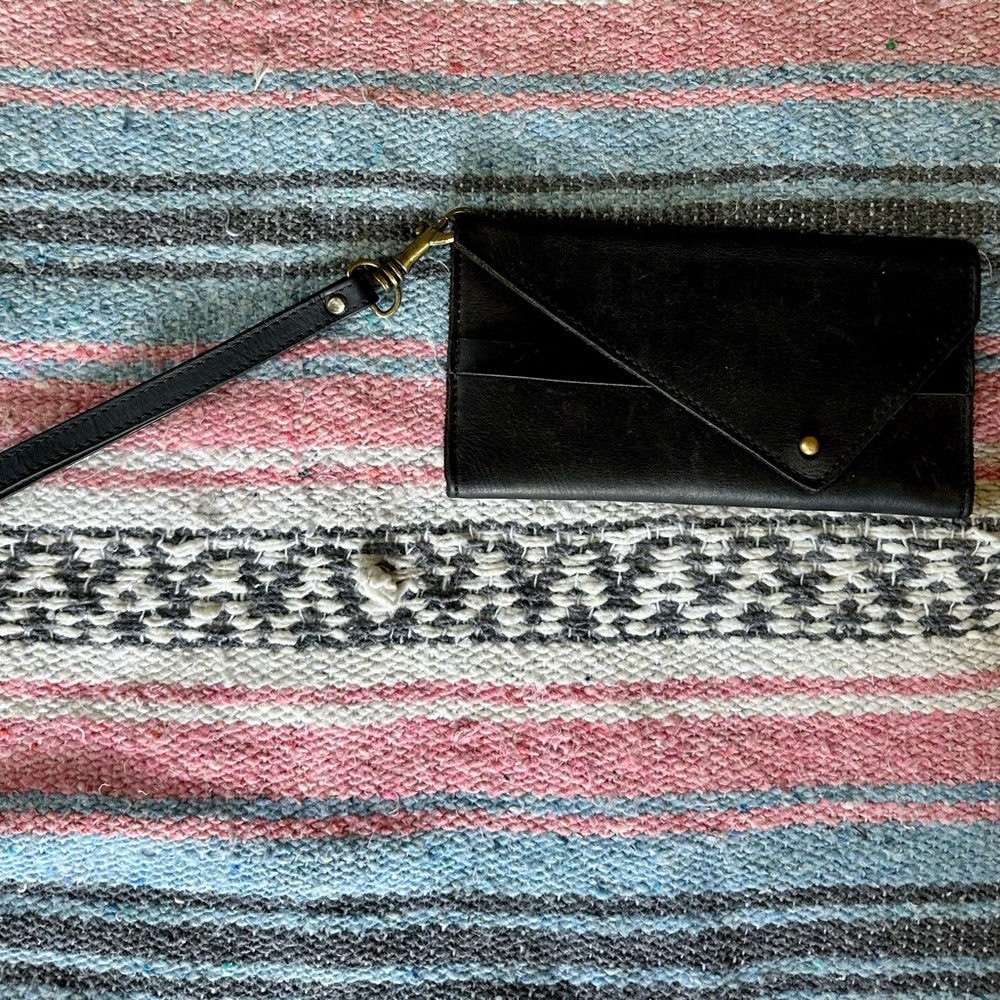 handmade • black leather homemade wristlet wallet portland leather kenya